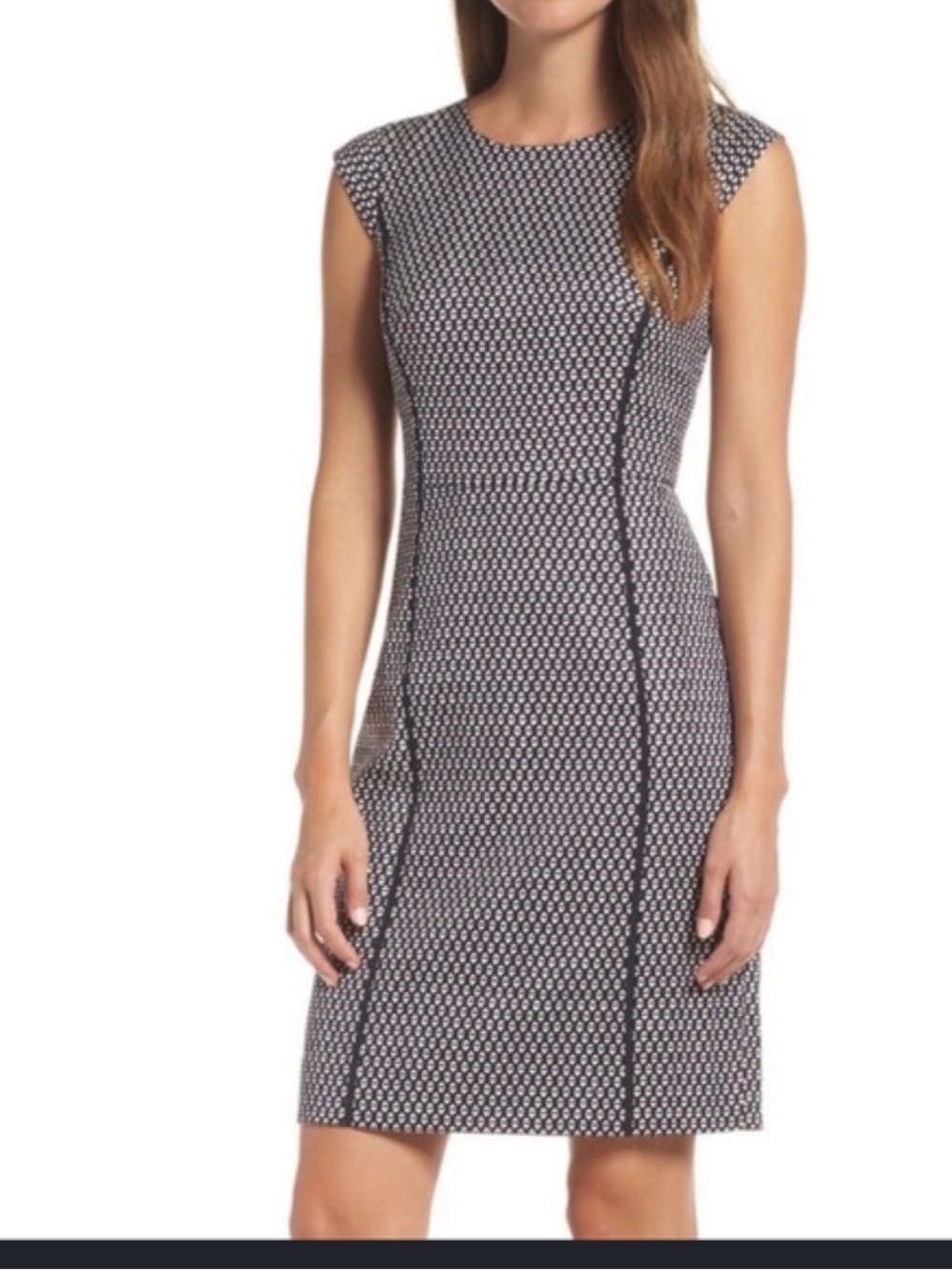 J. Crew Blue and White Cap-Sleeve Sheath Dress matelasse TEXTURED CAP size 14T